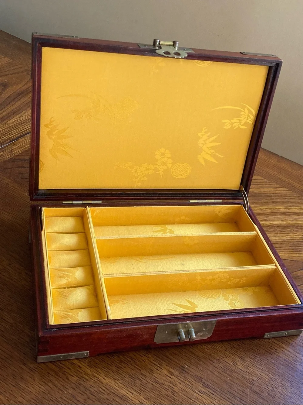 Antique Chinese Rosewood Brass Wooden Jewelry Keepsake Box Mid Century Elegance